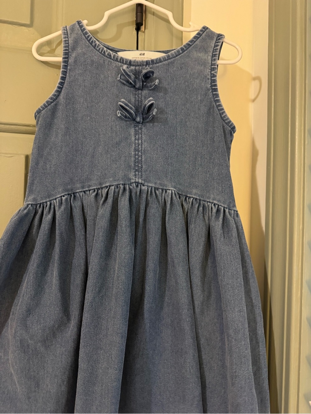 H&M Light Blue Denim Jumper Dress with Bow Details